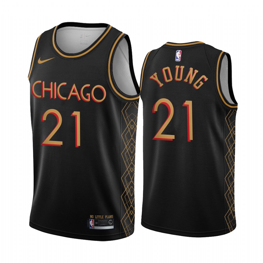 Men's Chicago Bulls #21 Thaddeus Young Black NBA Motor City Edition 2020-21 No Little Plans Stitched Jersey